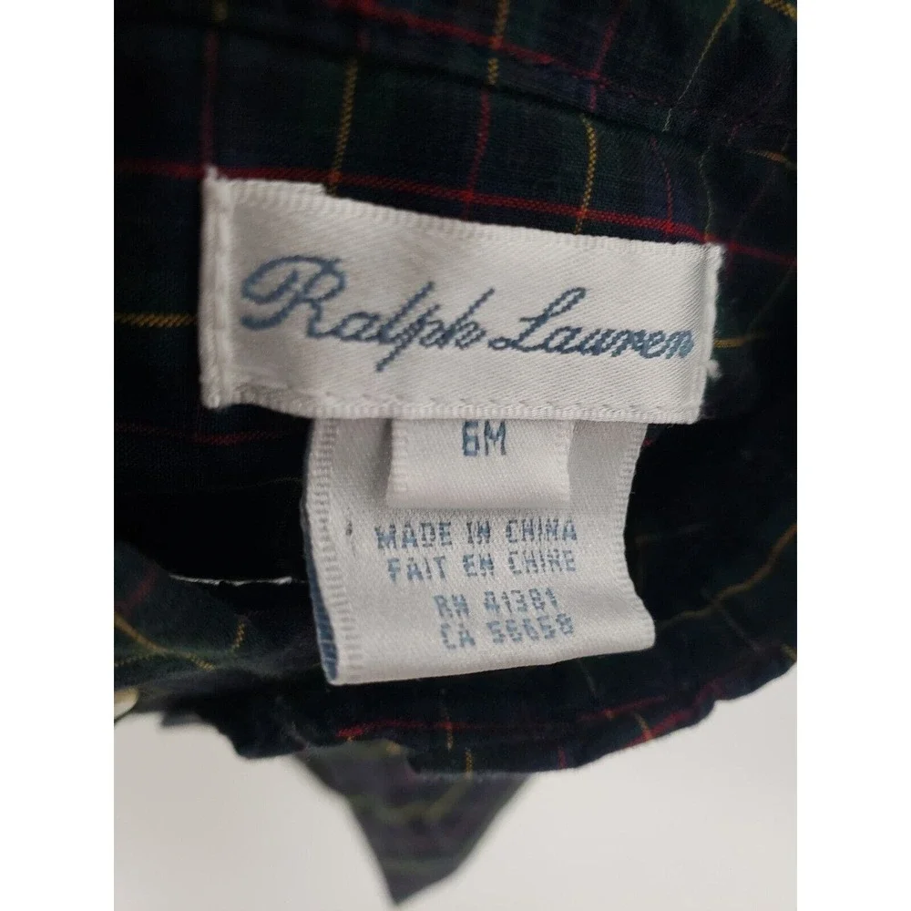 Ralph Lauren Shirt Boy 6M Months Tartan Dark Plaid Striped Long Sleeve Button Up